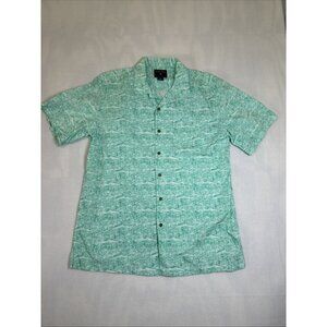 Saddlebred Shirt Mens Large Green/White Short Sleeve Button Up Fish Print.
